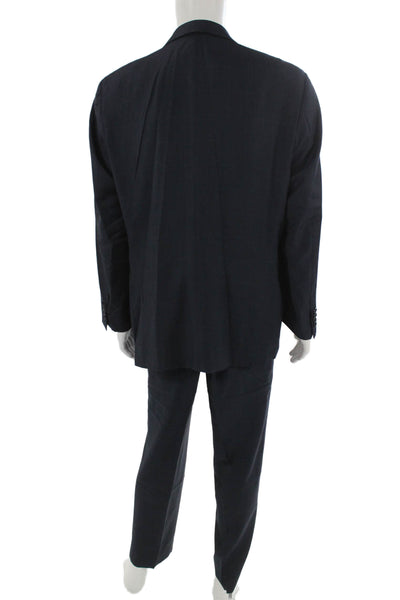 Canali Mens 2 Piece Dark Blue Wool Check Suit Size 56