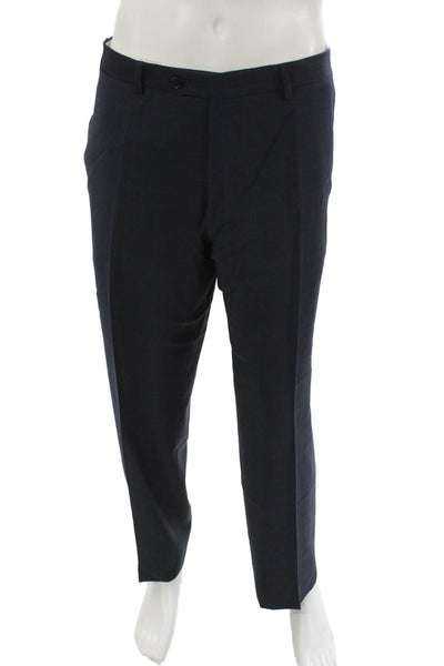 Canali Mens 2 Piece Dark Blue Wool Check Suit Size 56