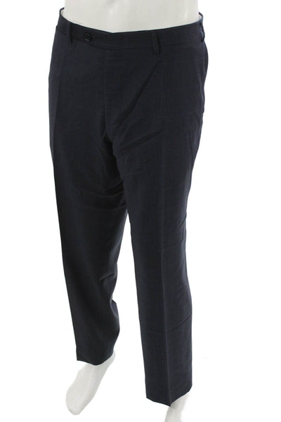 Canali Mens 2 Piece Dark Blue Wool Check Suit Size 56
