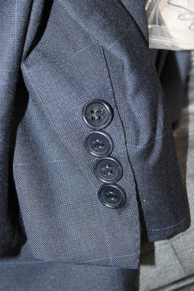 Canali Mens 2 Piece Dark Blue Wool Check Suit Size 56