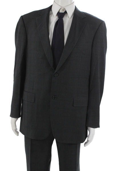 Canali Mens Dark Gray Check 2 Piece Suit Button Collared Cupro Size 56
