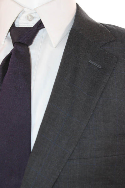 Canali Mens Dark Gray Check 2 Piece Suit Button Collared Cupro Size 56