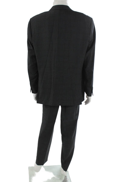 Canali Mens Dark Gray Check 2 Piece Suit Button Collared Cupro Size 56