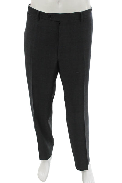 Canali Mens Dark Gray Check 2 Piece Suit Button Collared Cupro Size 56