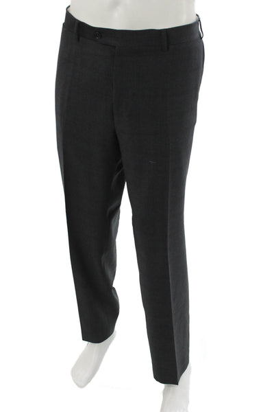 Canali Mens Dark Gray Check 2 Piece Suit Button Collared Cupro Size 56
