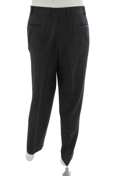 Canali Mens Dark Gray Check 2 Piece Suit Button Collared Cupro Size 56