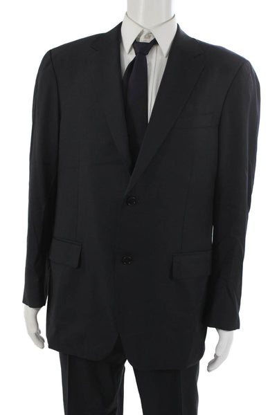 Canali Mens 2 Piece Dark Blue Cupro Suit Button Solid Collared Size 56