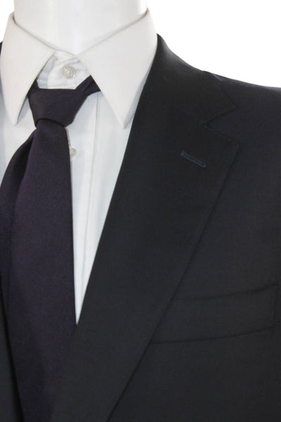 Canali Mens 2 Piece Dark Blue Cupro Suit Button Solid Collared Size 56