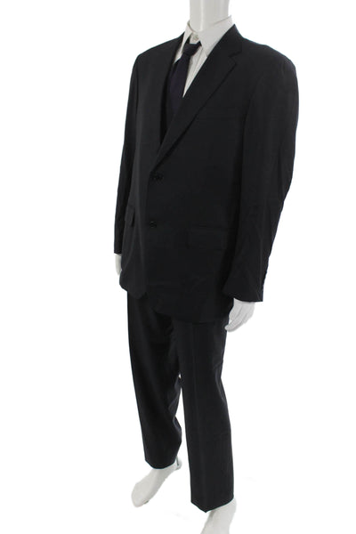 Canali Mens 2 Piece Dark Blue Cupro Suit Button Solid Collared Size 56