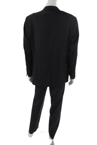 Canali Mens 2 Piece Dark Blue Cupro Suit Button Solid Collared Size 56