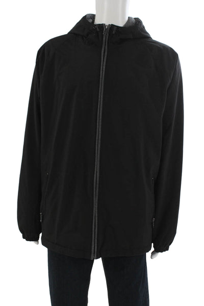 Weatherproof Mens Black Windbreaker Drawstring High Neck Long Sleeve Size XL