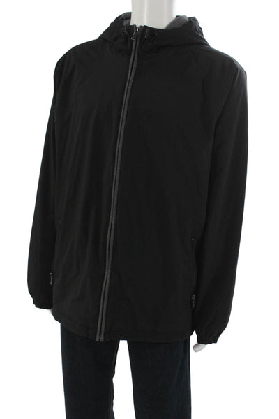 Weatherproof Mens Black Windbreaker Drawstring High Neck Long Sleeve Size XL