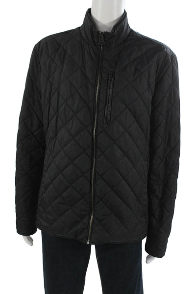 Cole Haan Mens Quilted Jacket Black Nylon High Neck Zip Size XL