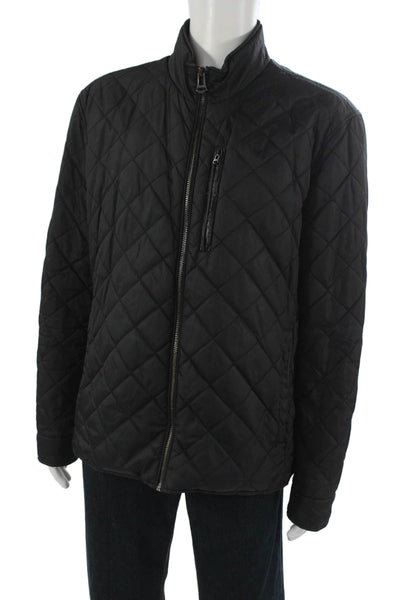 Cole Haan Mens Quilted Jacket Black Nylon High Neck Zip Size XL