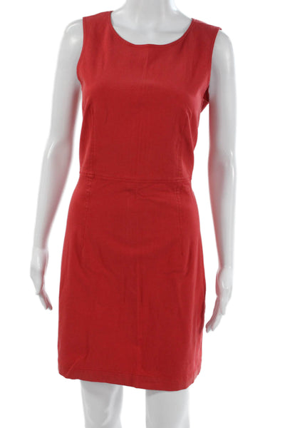 Theory Womens Sheath Dress Red Sleeveless Knee Length Round Neck Zip Size 10