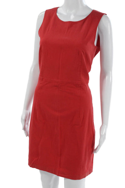 Theory Womens Sheath Dress Red Sleeveless Knee Length Round Neck Zip Size 10