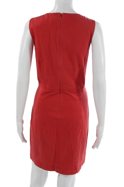 Theory Womens Sheath Dress Red Sleeveless Knee Length Round Neck Zip Size 10