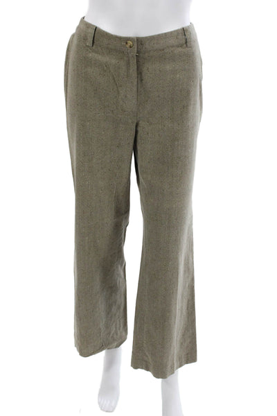 St. John Sport Unisex Dress Pants Beige Herringbone Cotton Button Size 2