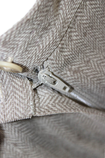 St. John Sport Unisex Dress Pants Beige Herringbone Cotton Button Size 2