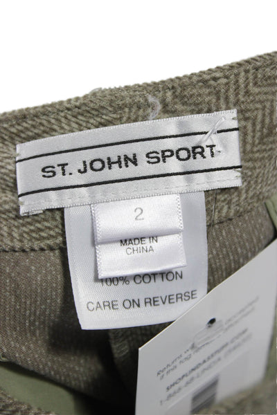 St. John Sport Unisex Dress Pants Beige Herringbone Cotton Button Size 2