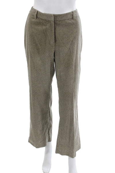 St. John Sport Womens Dress Pants Beige Herringbone Cotton Button Size 2 Petite