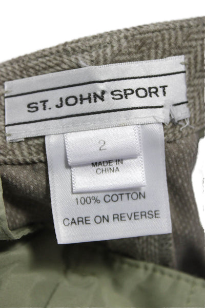 St. John Sport Womens Dress Pants Beige Herringbone Cotton Button Size 2 Petite