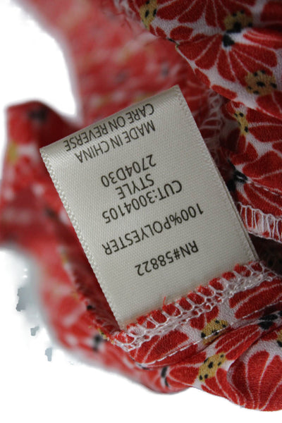 Max Studio Women Red Bohemian Floral V-Neck Short Sleeve Blouse Size M