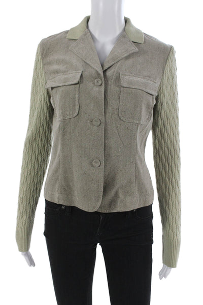 St. John Sport Women Military Jacket Gray Cotton Collared Button Petite Size XS