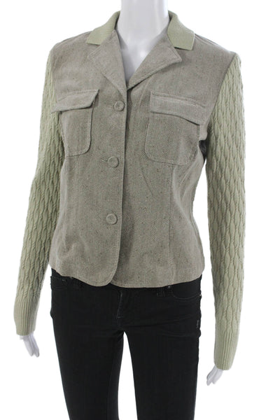 St. John Sport Women Military Jacket Gray Cotton Collared Button Petite Size XS