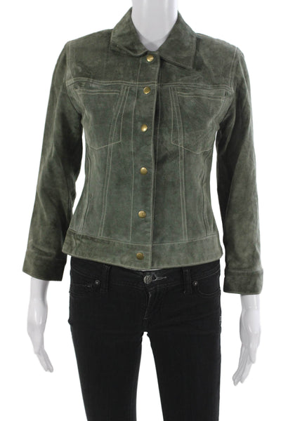 Anonymous John Carlisle Womens Petite Green Leather Jacket Army Size XS