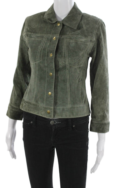 Anonymous John Carlisle Womens Petite Green Leather Jacket Army Size XS