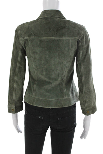 Anonymous John Carlisle Womens Petite Green Leather Jacket Army Size XS