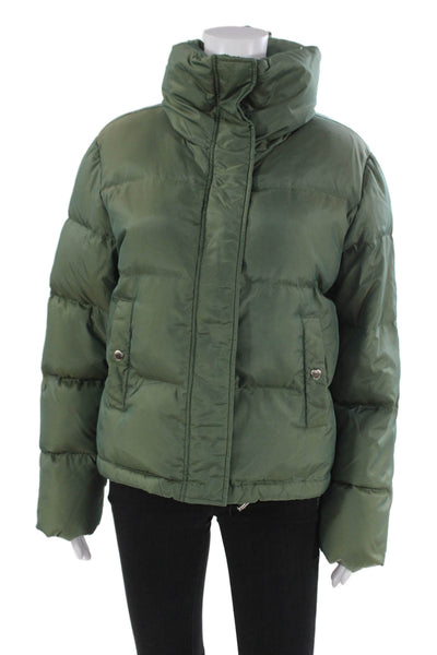 Michael Michael Kors Womens Green Puffer Jacket High Neck Snap Size L