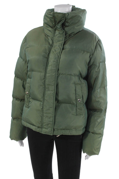Michael Michael Kors Womens Green Puffer Jacket High Neck Snap Size L