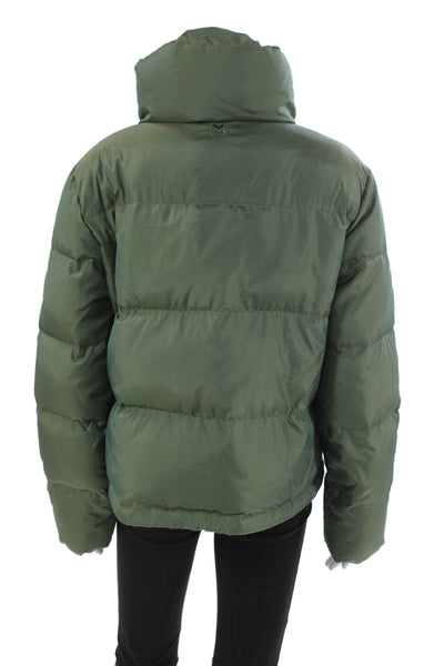 Michael Michael Kors Womens Green Puffer Jacket High Neck Snap Size L
