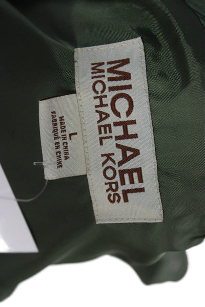 Michael Michael Kors Womens Green Puffer Jacket High Neck Snap Size L