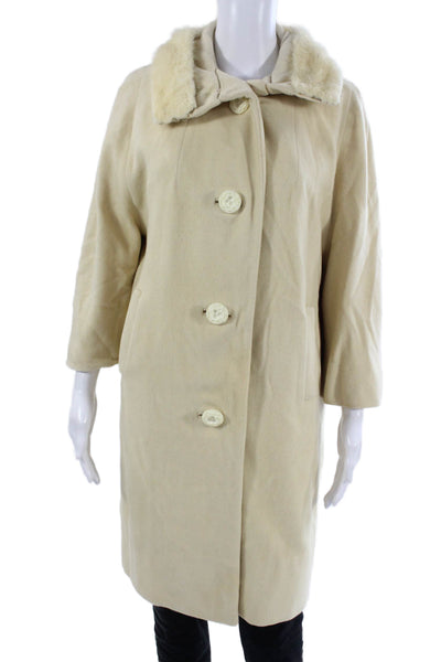 Neiman Marcus Women Beige Cashmere Overcoat Button 3/4 Sleeve Size 8