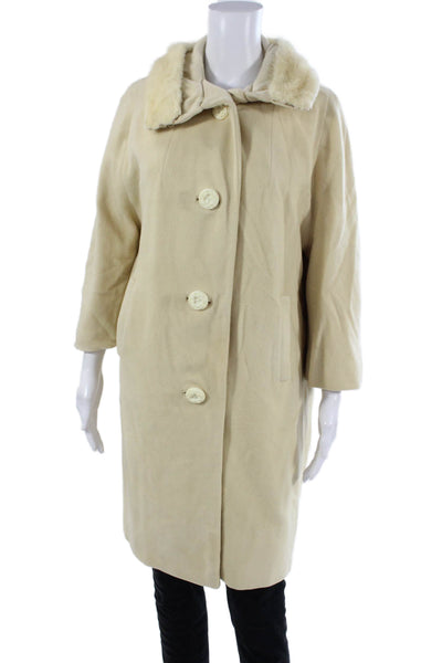 Neiman Marcus Women Beige Cashmere Overcoat Button 3/4 Sleeve Size 8