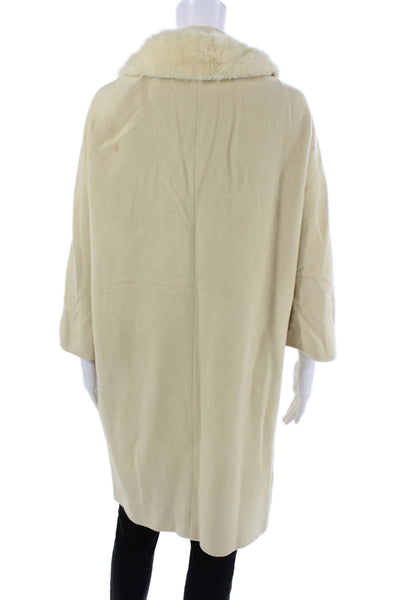 Neiman Marcus Women Beige Cashmere Overcoat Button 3/4 Sleeve Size 8
