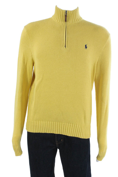 Polo Ralph Lauren Mens Yellow Pima Cotton Mock Neck Zip Pullover Size M