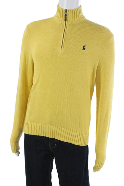 Polo Ralph Lauren Mens Yellow Pima Cotton Mock Neck Zip Pullover Size M