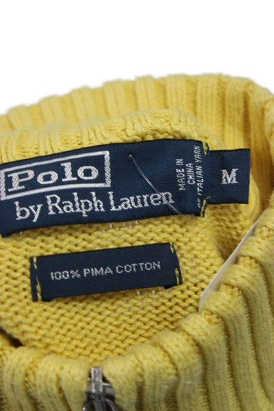 Polo Ralph Lauren Mens Yellow Pima Cotton Mock Neck Zip Pullover Size M