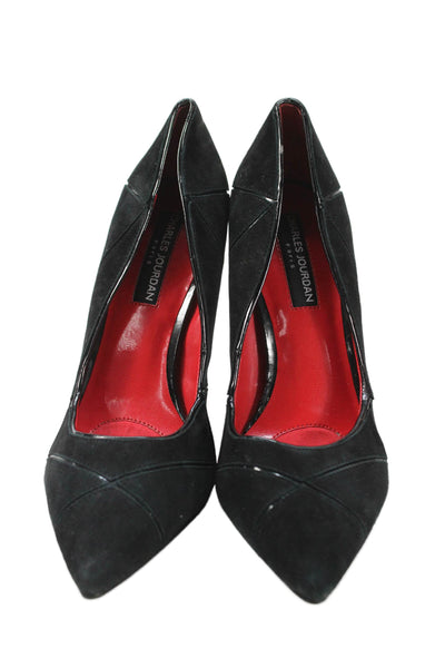 Charles Jourdan Paris Womens Slip On Stiletto Pointed Toe Pumps Black Suede 7