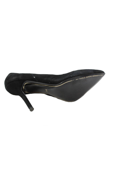 Charles Jourdan Paris Womens Slip On Stiletto Pointed Toe Pumps Black Suede 7