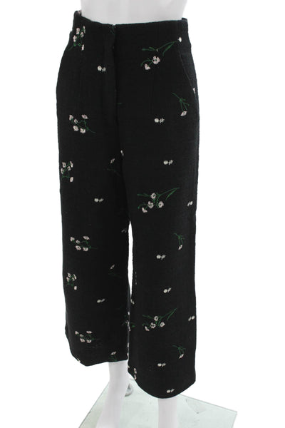 Zara Womens Cropped Black Floral Pants Hook Eye Polyester Size S