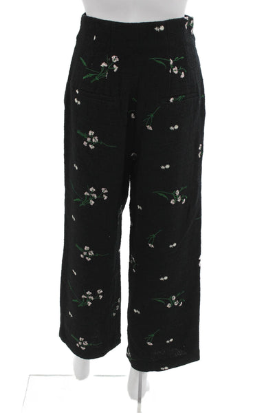Zara Womens Cropped Black Floral Pants Hook Eye Polyester Size S