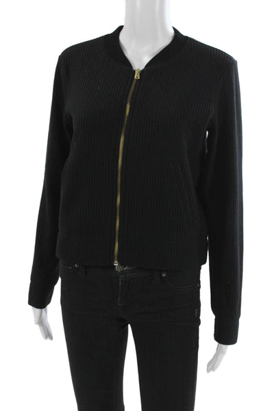 Club Monaco Womens Black Bomber Jacket Zip Crew Neck Long Sleeve Size M