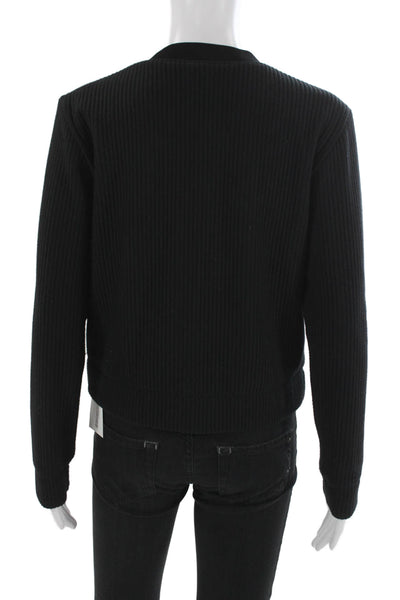 Club Monaco Womens Black Bomber Jacket Zip Crew Neck Long Sleeve Size M