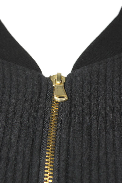 Club Monaco Womens Black Bomber Jacket Zip Crew Neck Long Sleeve Size M