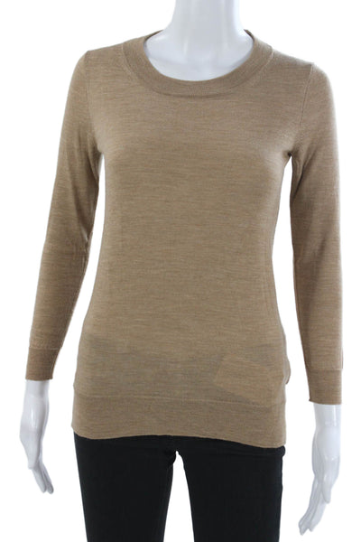 J Crew Unisex Tan Merino Wool Crewneck Pullover Sweater Size XS